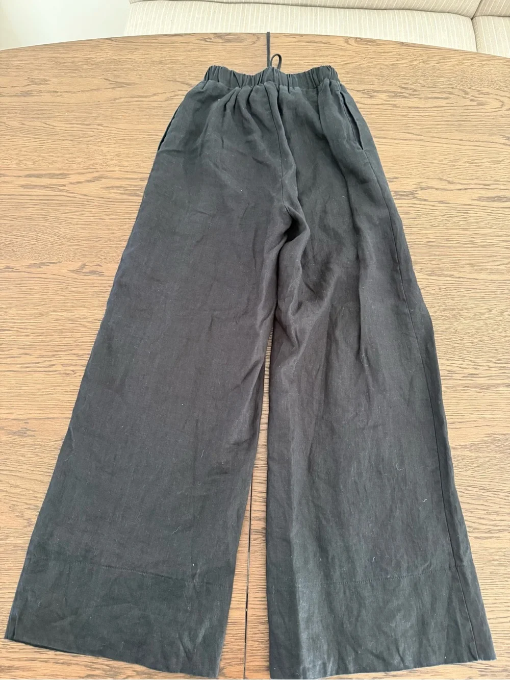 DISSH Black Wide-Leg Linen-Blend Elastic Waist Pants